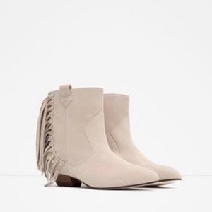 Zara suede flat ankle boots with fringe